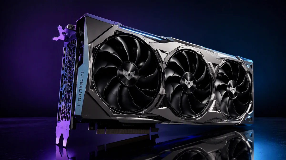 ZOTAC’s 20th Anniversary Edition GeForce RTX 5080 features a titanium colorway and mirror-like backplate